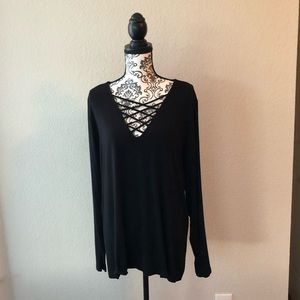 Long Sleeve Black Strap Accent Top